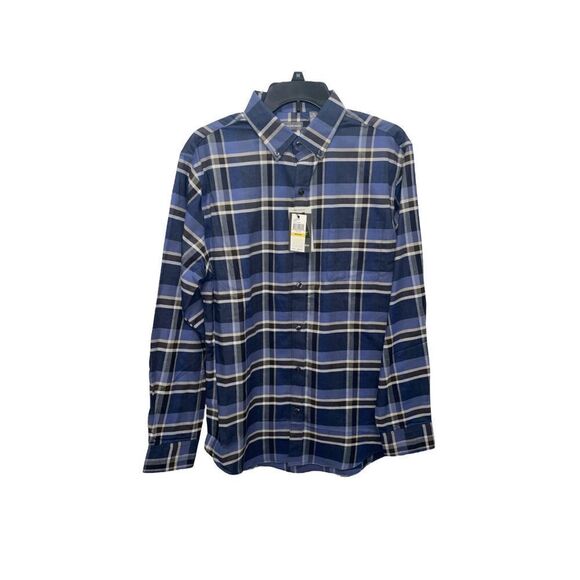 Van Heusen Navy Blue Flannel Regular Fit Long Sleeve Button Down Shirt M15-15.5 - Picture 1 of 3